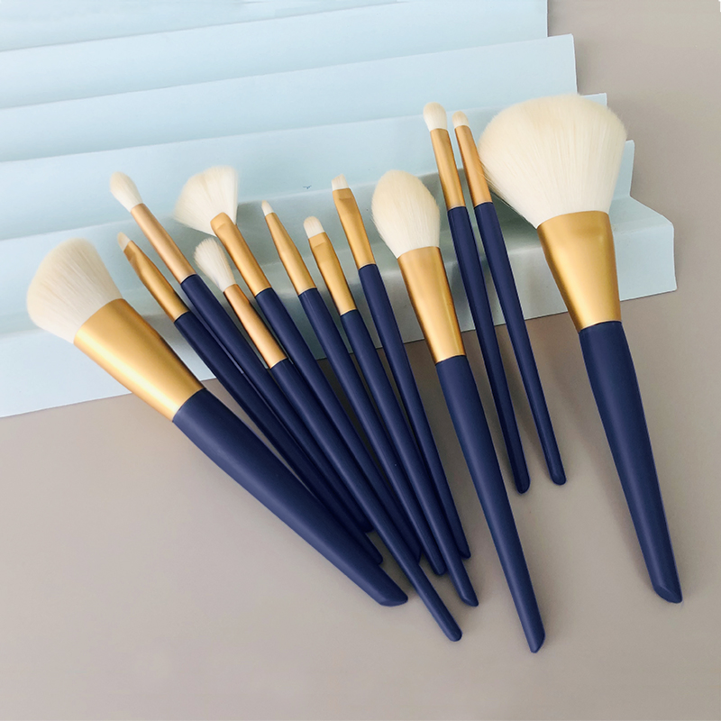 Hot Sale 12PCS Soft Hair Beauty Face Eye Powder Foundation Blue Travel Makeup Brush with Brush Holder