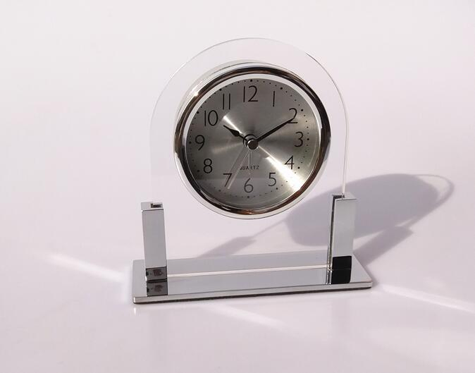 Hotel Glass Body with Chrome Base Silent Table Alarm Clock