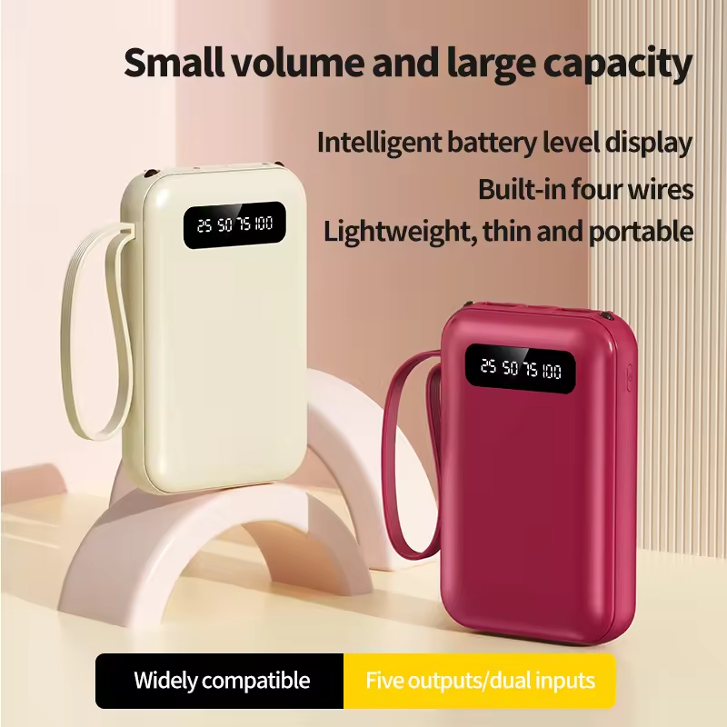 10000mAh Portable Power Bank with Built-in Cable, Compatible with Multiple Devices