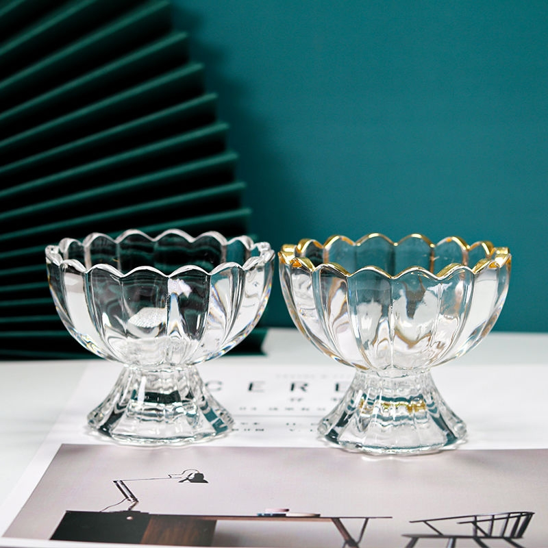 120ml 150ml Flower Shape Clear Ice Cream Glass Cup Creative Glass Bowl Milkshake Cup for Yogurt Salad Fruit Sorbets Glass Luxury