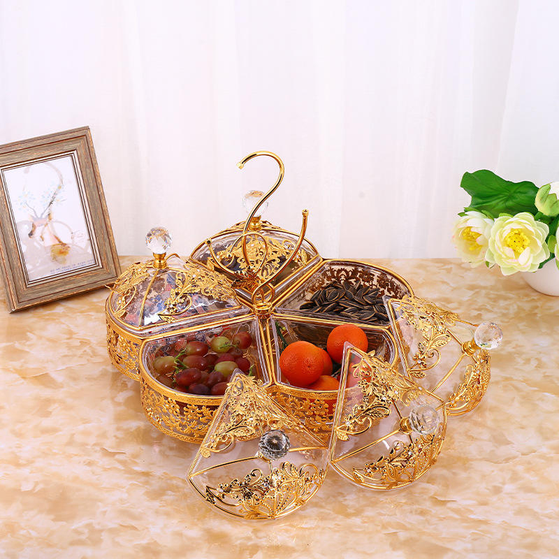 Gold Metal Crystal Tray, Dried Fruit, Turkiye Candy Snack Tray