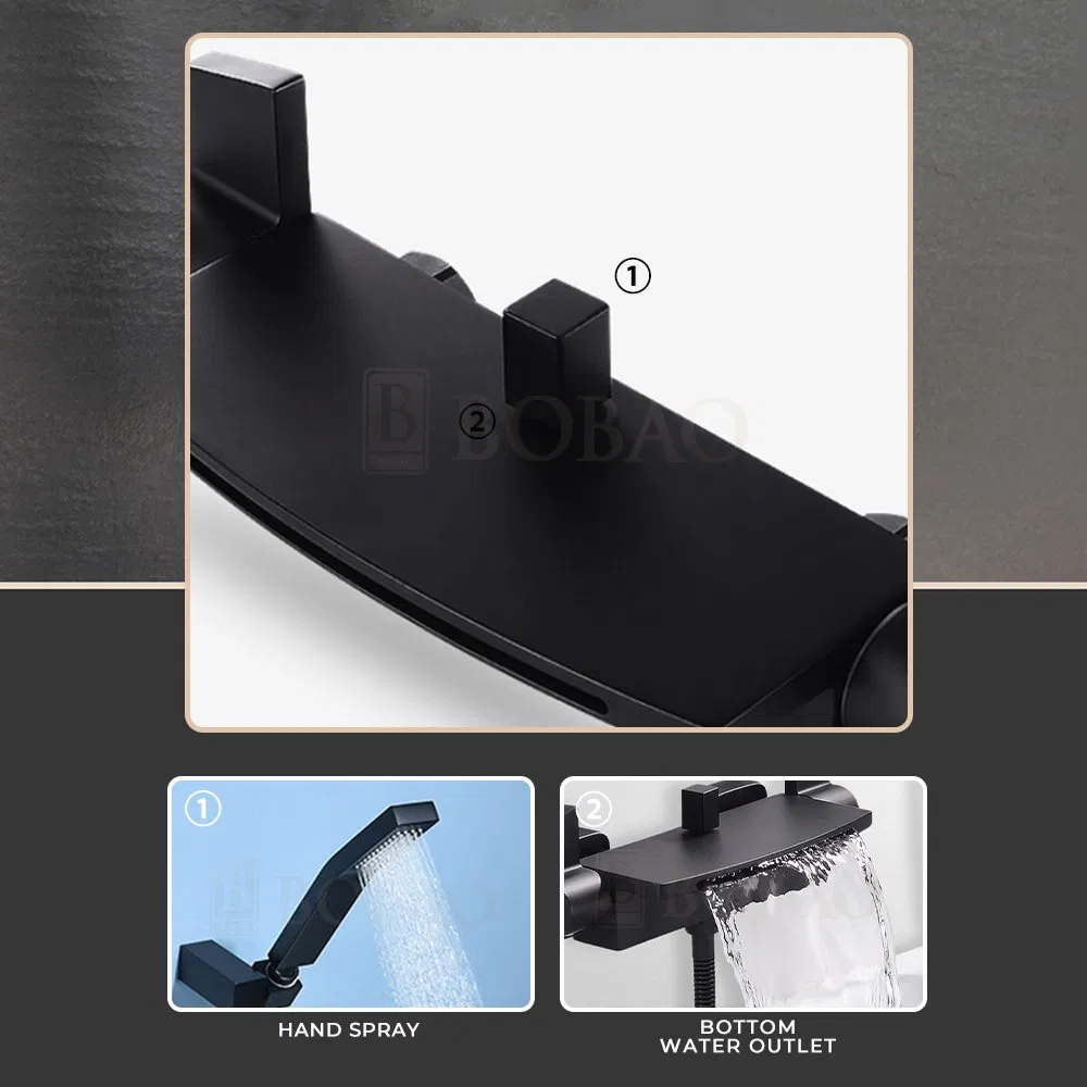 Luxury Modern Brass Matte Black Waterfall Bath Faucet