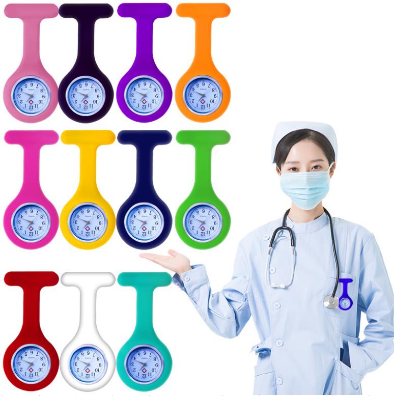 Wholesale Mix 14colors Silicone Breast Brooch Quartz Nurse Watch