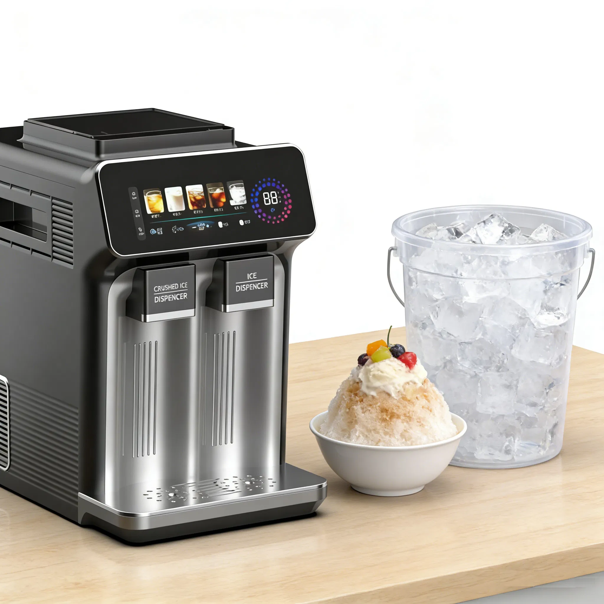 Compact Ice Maker with Flake Ice and Cold Water Dispenser