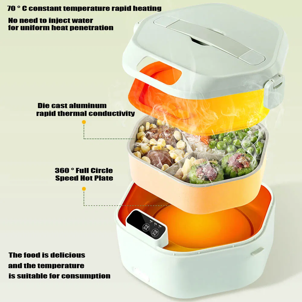 Electric Double Sealed Leak Proof & Food Grade Stainless Steel Heat 3 Interlayer Lunch Box 12/24/110/220V Portable Food Warmer with The Thermal Carry Bag for Ca
