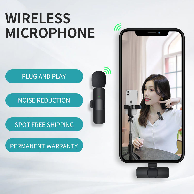 Wireless Mini Microphone 2 in 1 2.4G Lavalier Microphone 1 Drag 2 Microphone Wireless Mic for Mobile Phone Mobile Phone Microphone Mobile Mic
