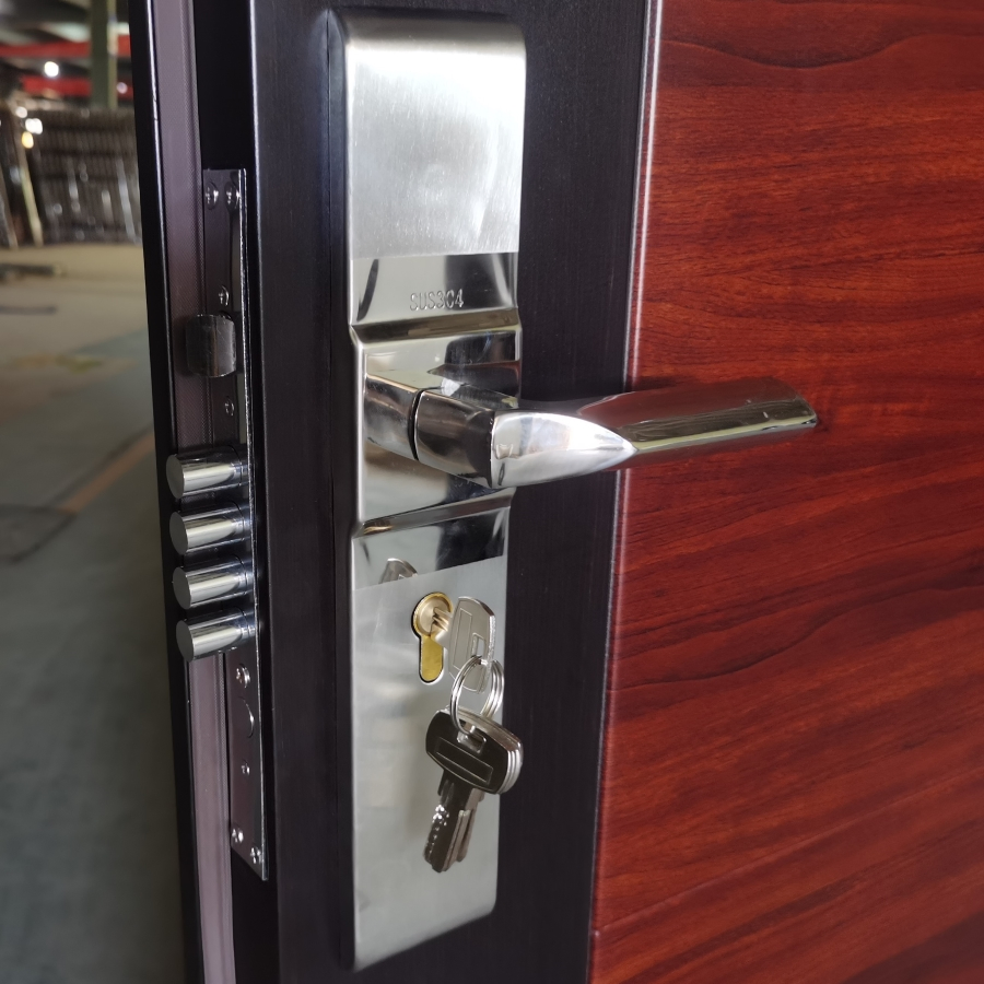 Single Popular Exterior Factory Direct Wooden Modern Iron Steel Security Metal Door