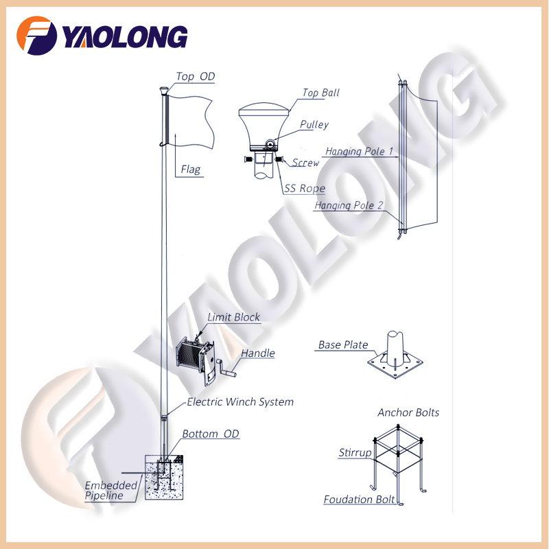 40 Foot No Rusting No Tangle Stainless Steel Flagpole with Wind Resistance