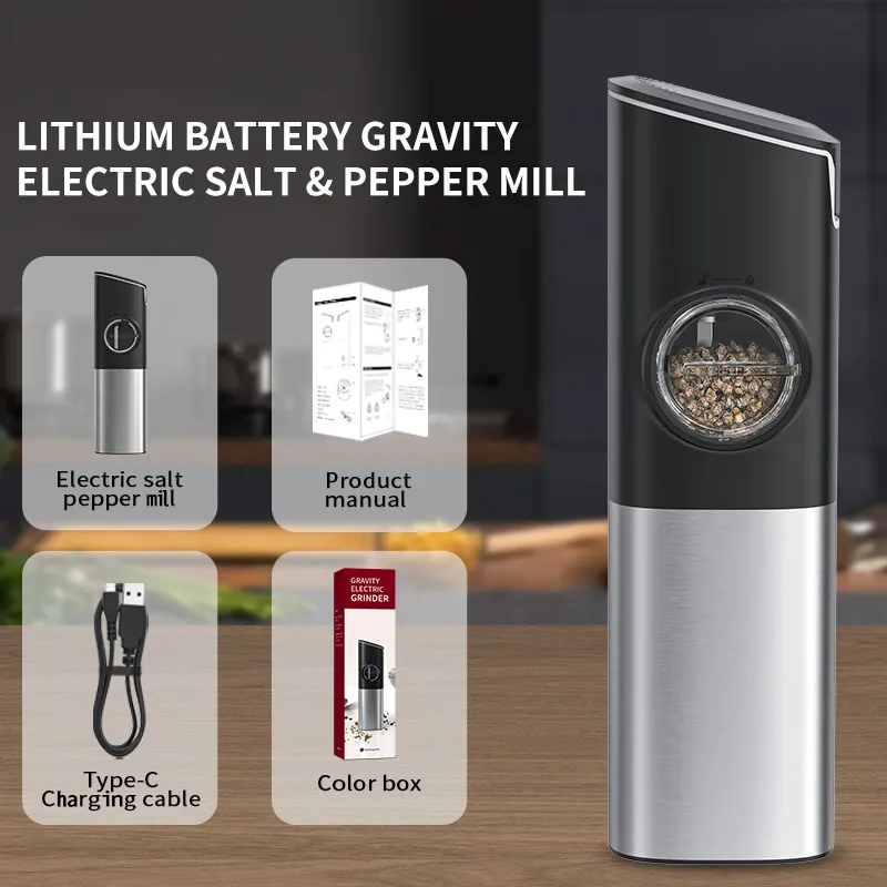 Gravity USB Ceramic Electric Salt and Pepper Mills Set Herb Grinder for Smoke