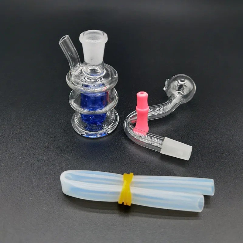 Glass Oil Burner pipe Hookah Bubbler Pipes with Double Matrix Honeycomb Perc Ash Catcher with 10mm Male Oil Burner Pipe Smoking Accessories