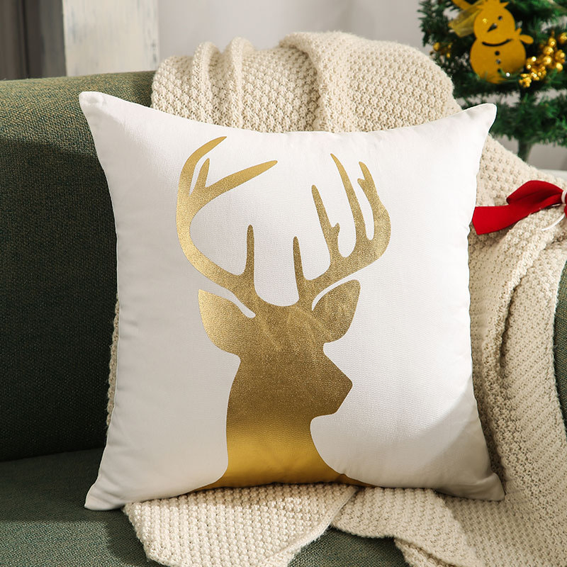Christmas Decorative Gold Tree Deer Square Throw Pillow Case Cushion Cover