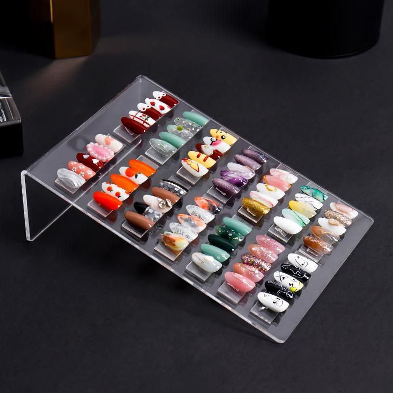 Freestand Clear Acrylic Plate Nail Art Display Board, Nail Sample Display Press-on Nails Display Stand with 14PCS Sticks-Small