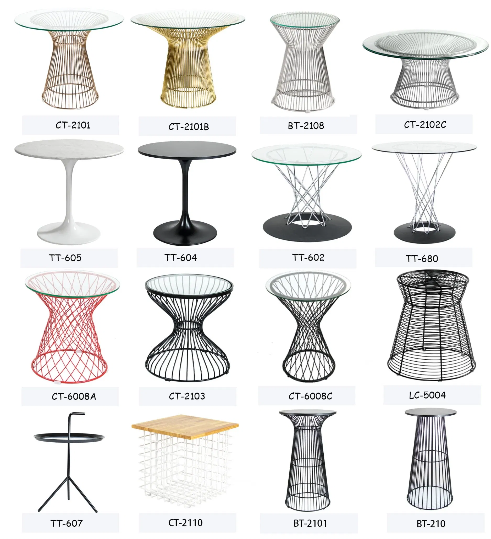 China Metal Steel Wire Table with Glass Top for Kitchen Counter