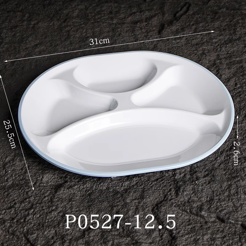 Melamine Fast Food Tray Sustainable Oval Plastic Dish Restaurant 4 Compartment Plates