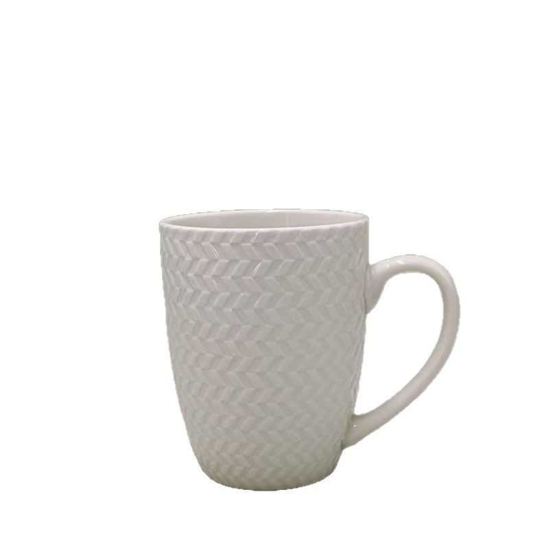 Pure White Ceramics Simple Relief Scul Pture Mug Coffee Milk Cup High-Capacity