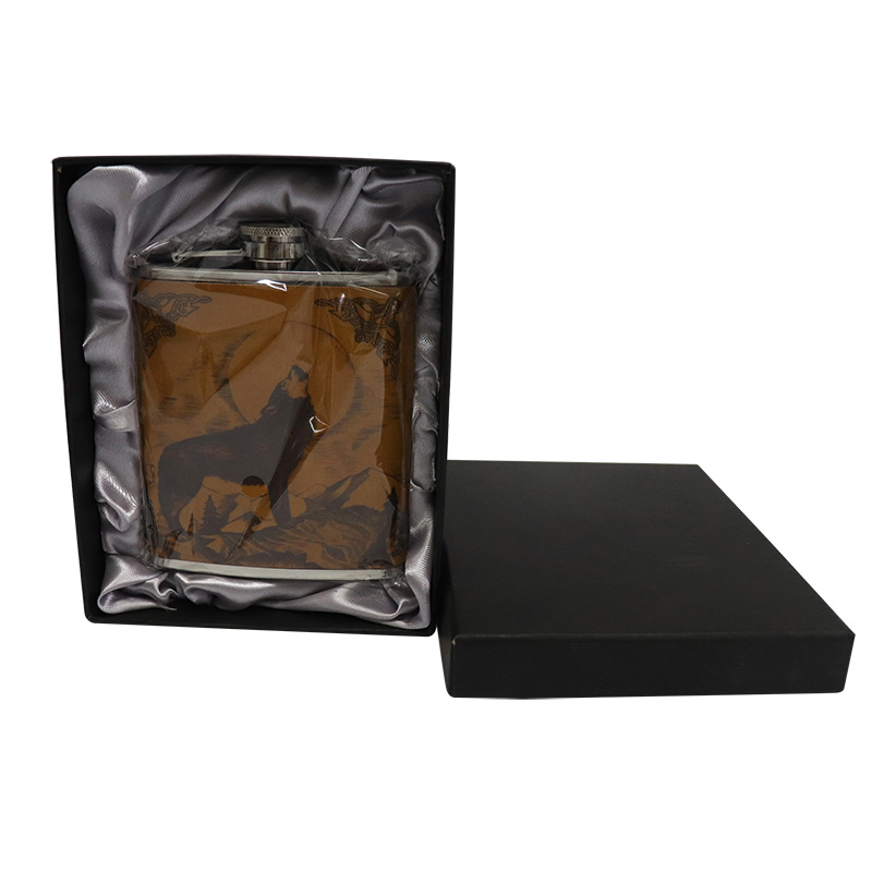 PU Wrapped Stainless Steel 304 Hip Flask Gift Box Packed for Leven Experimental Platinka