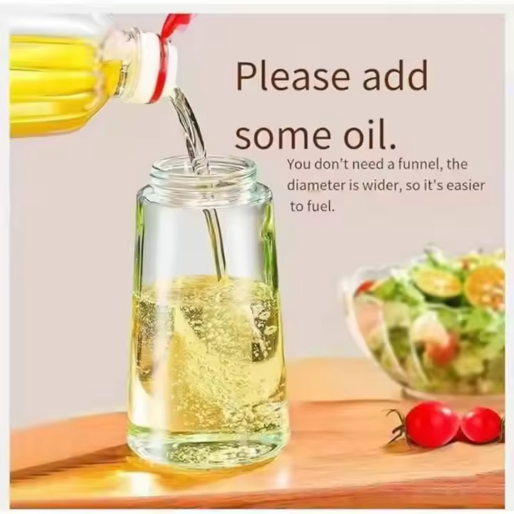 2-in-1 Glass Oil Spray Bottle 470ml Self-Pressing Cooking Oil Sprayer Kitchen Spray Down Integrated Oil Dispenser