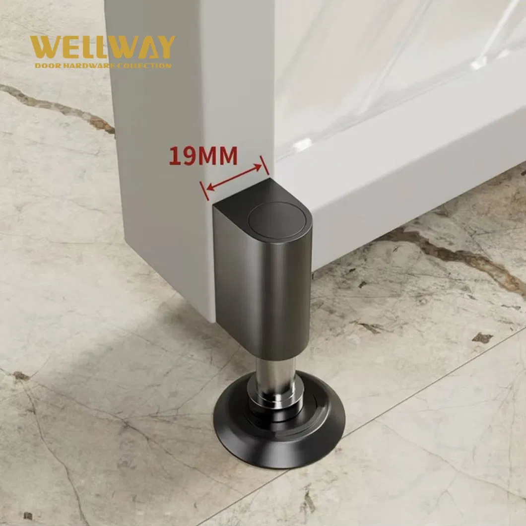 Light Brushed Gold Zinc Alloy Retractable Floor Door Stopper with Hidden Fixing Design for Cement Flooring China Manufacture - Ds-02-026