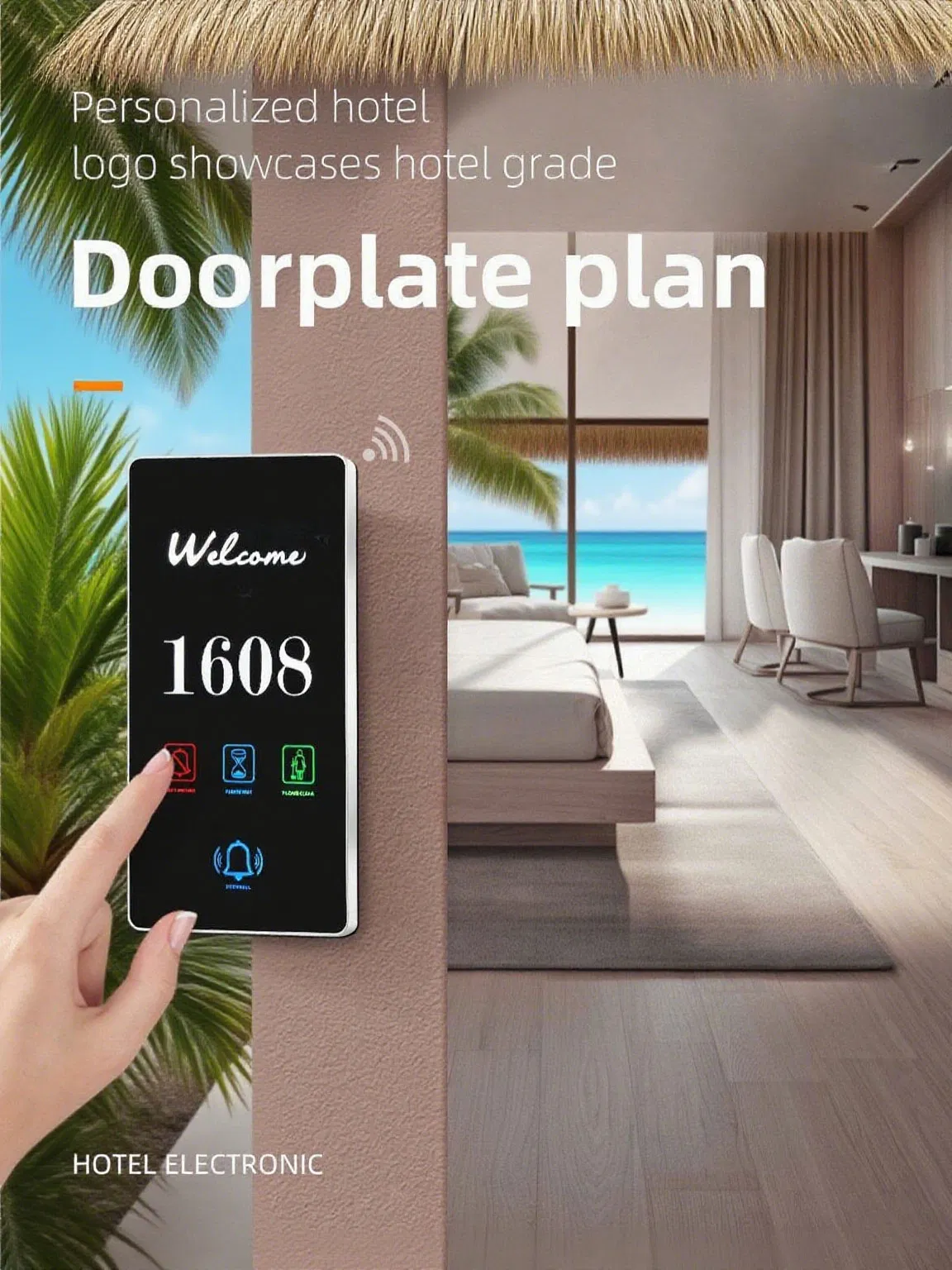 Full Functions Included Free Logo LED Light Do Not Disturb Clean Sign Room Number Doorbell Smart Hotel Room System with Intelligent Touching Panel Doorplates