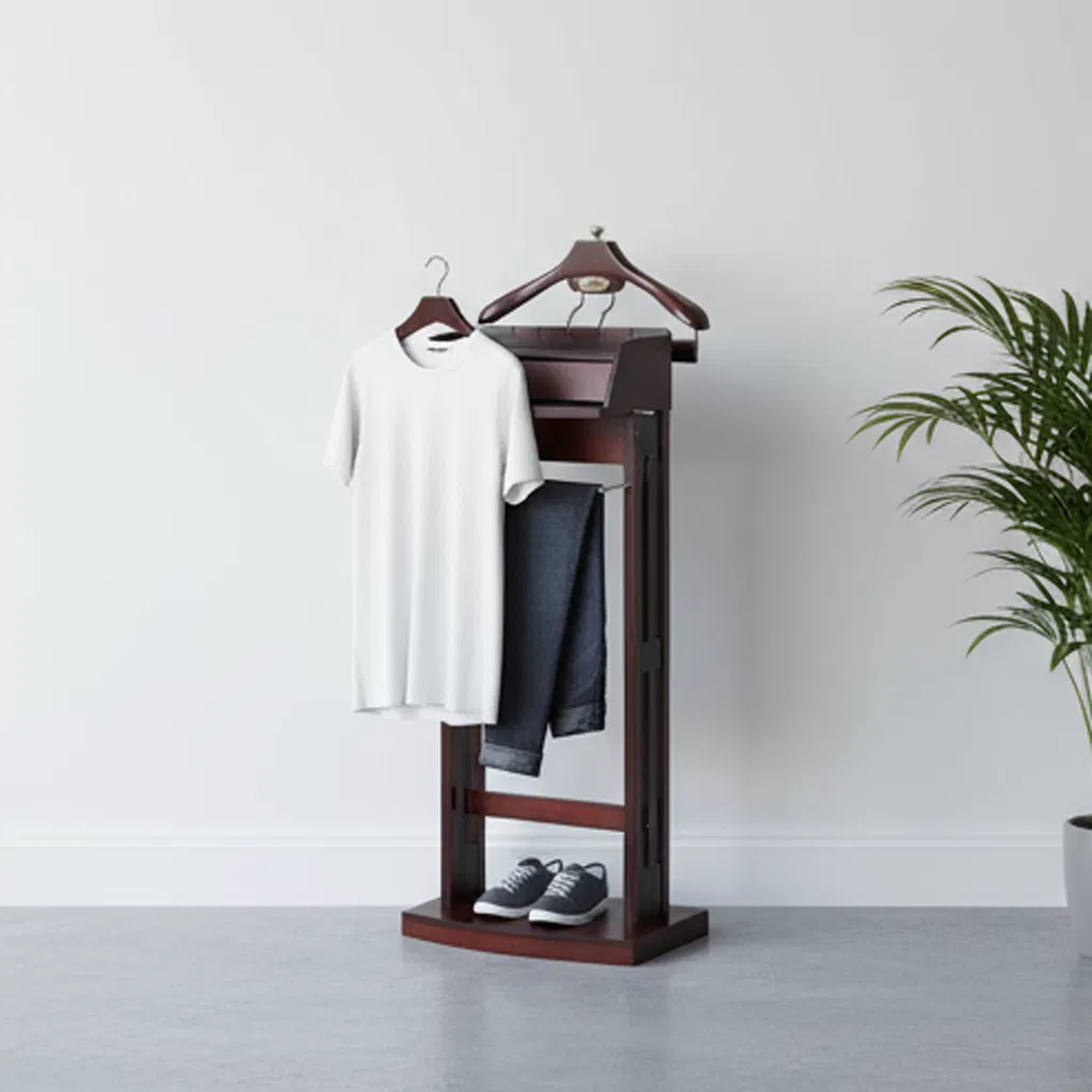 Деревянный органайзер для одежды с вешалкой и подносом