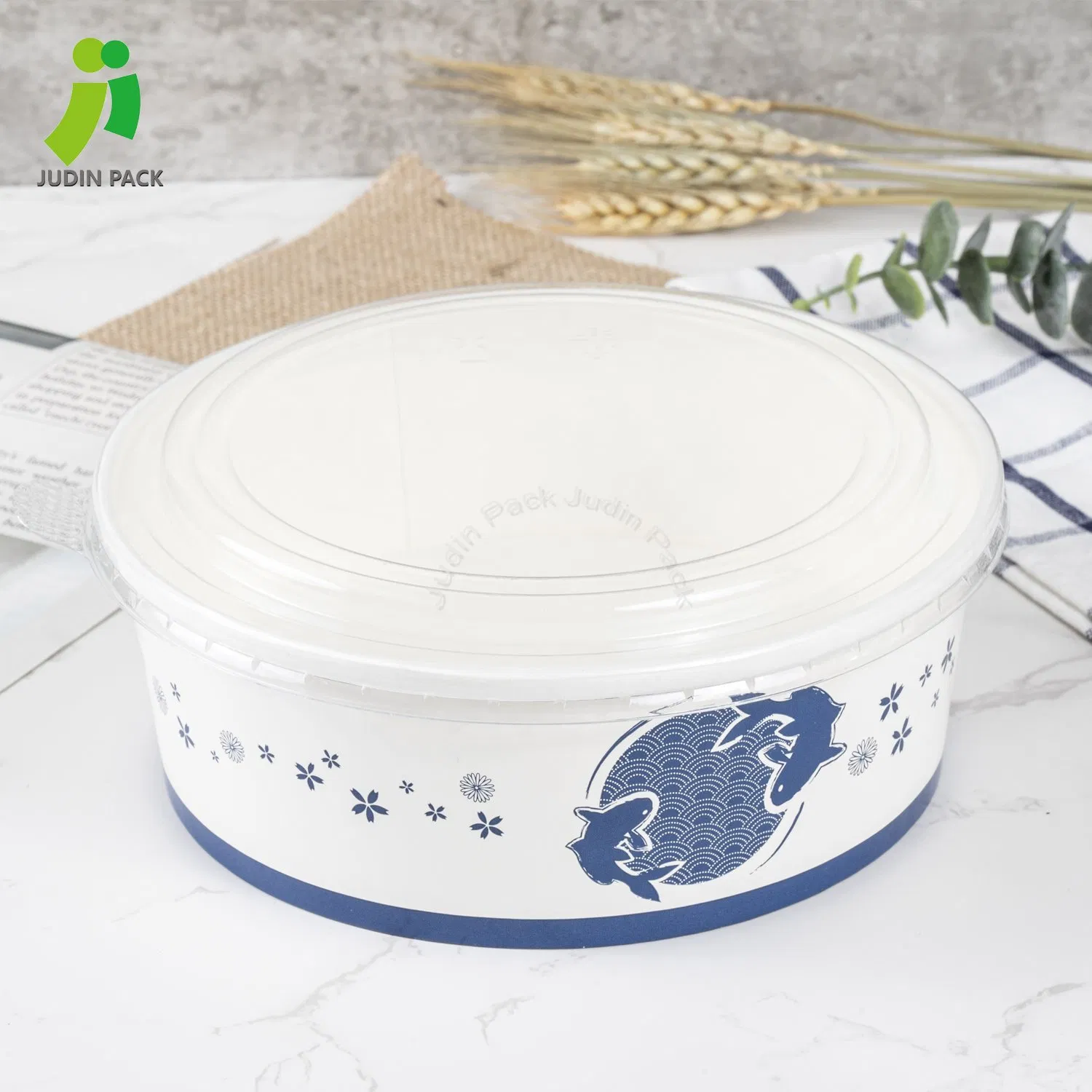 1500ml White Paper Salad Bowl with Plastic Lid