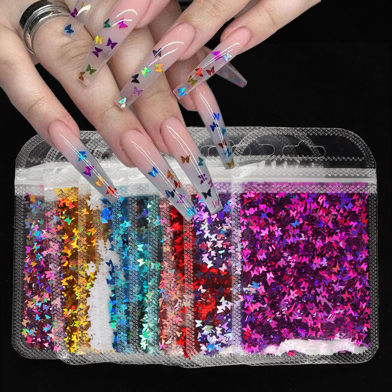 Laser Butterfly Shiny Nail Art Sequins Colorful Glitter Flake DIY Manicure Accessories