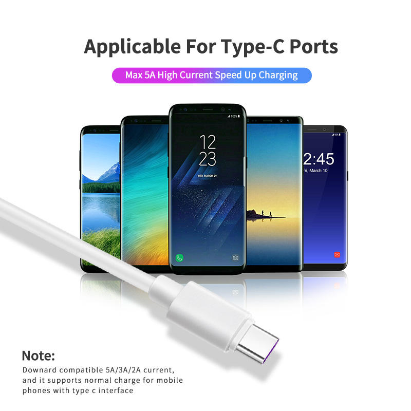 Кабель USB Type-C для быстрой зарядки 5A, белый, 1м