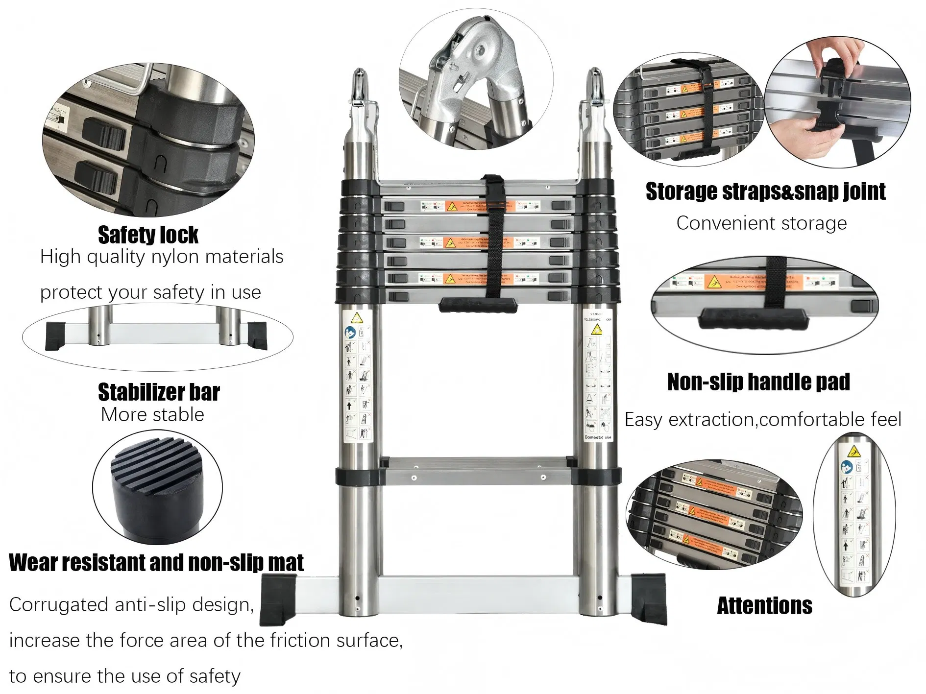 Hot Selling Space-Saving Stainless Steel Retractable Ladder for Workshop