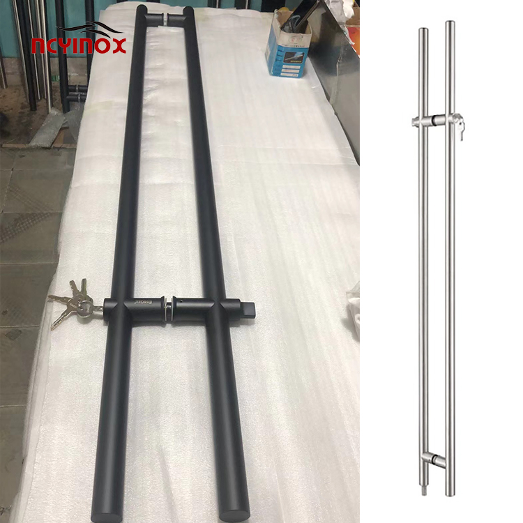 304 Stainless Steel Double-Side H Type Glass Door Long Pull Handle with Lock