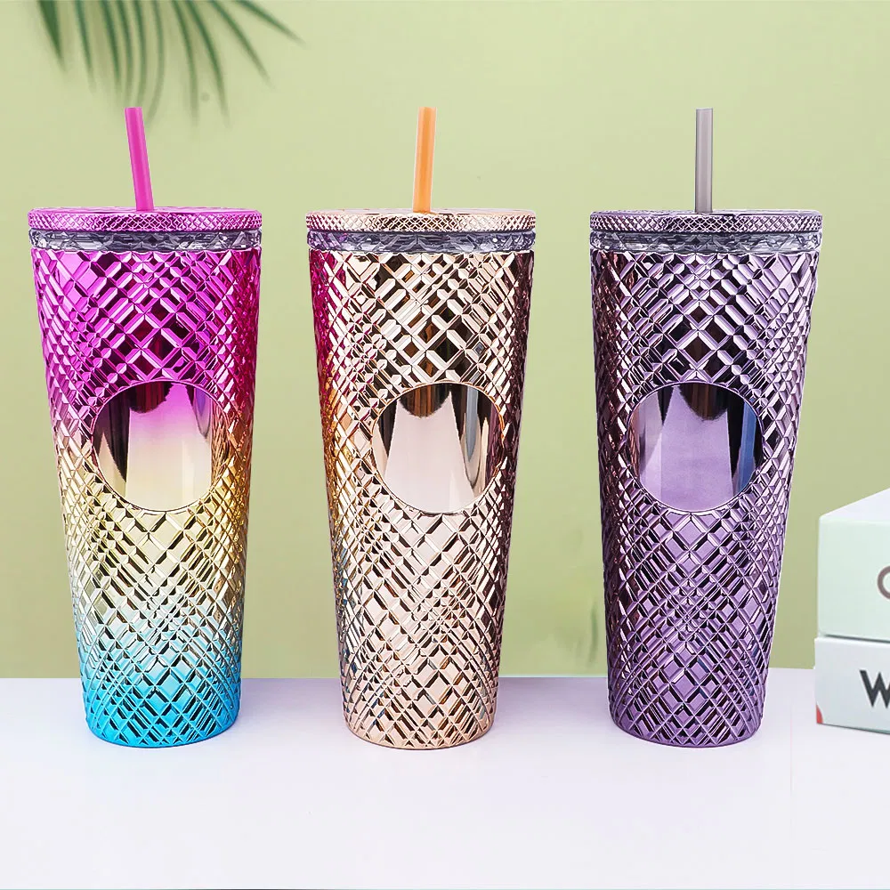 24oz Plastic Double Wall Drinking Diamond Studded Tumbler Acrylic Tumblers