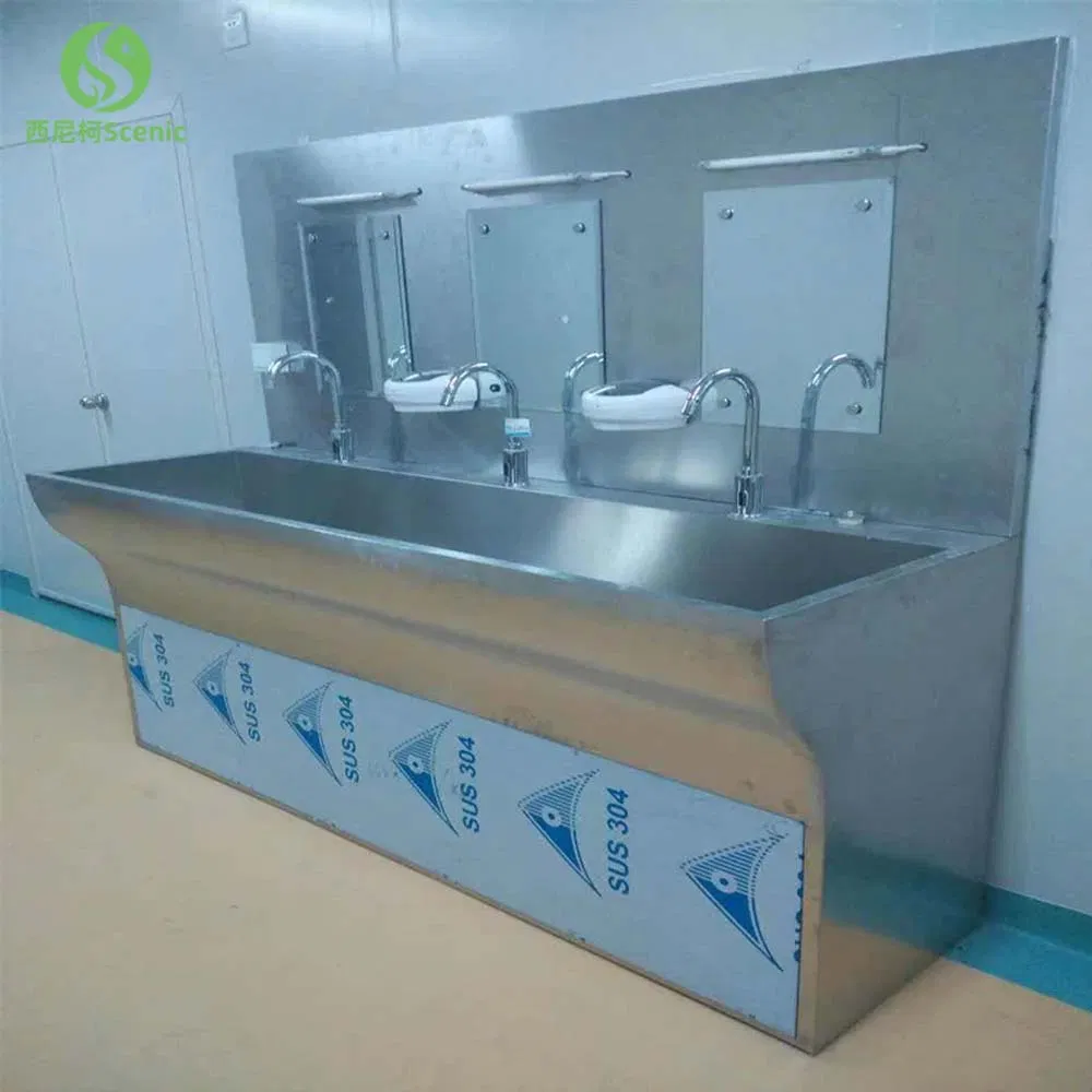 Multiple Faucet Sinks with Soap Utensils Heated Sinks in Hospital Labs