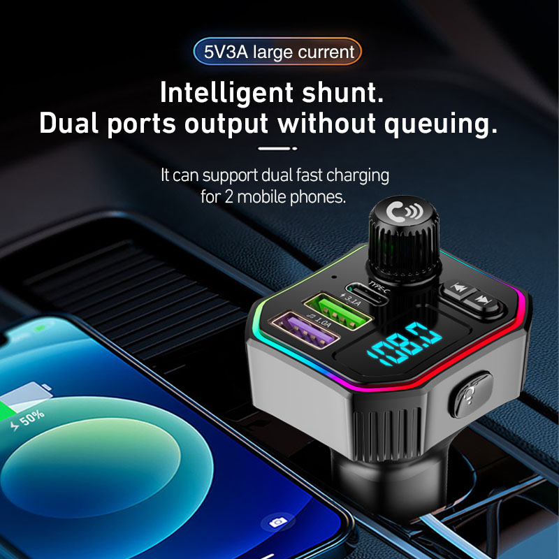 FM трансмиттер автомобильный Bluetooth 5.0 MP3 с подсветкой