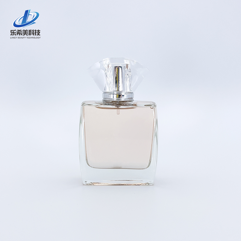 80ml Glass Perfume Bottle Square-Shaped No Screw Bottleneck Sealed with Crimped Sprayer Cosmetic Packaging Mist Pump Sprayer Empty
