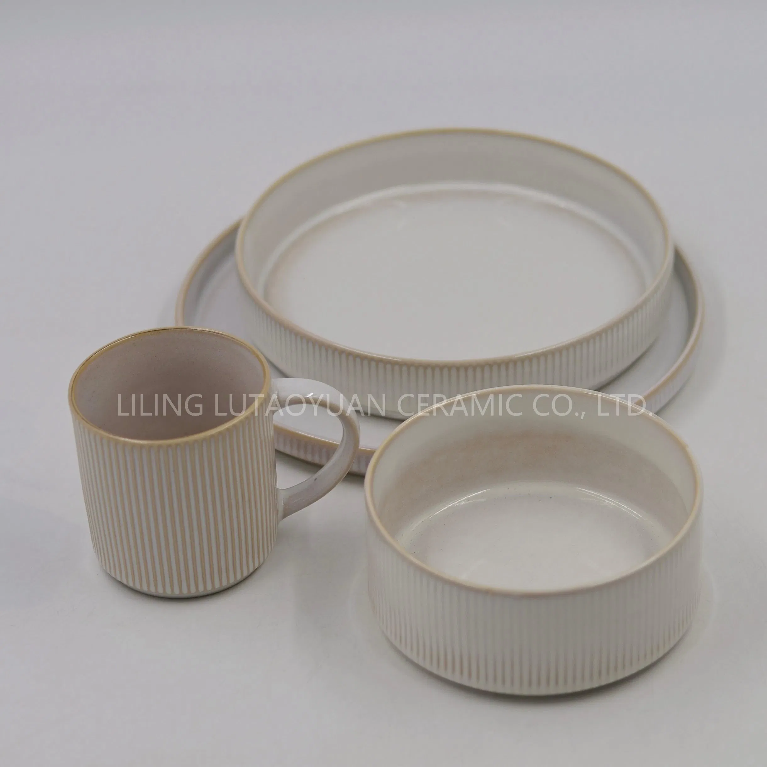 Source Factory Wholesale Porcelain Vertical Grain Reaction Glaze Set, Tableware