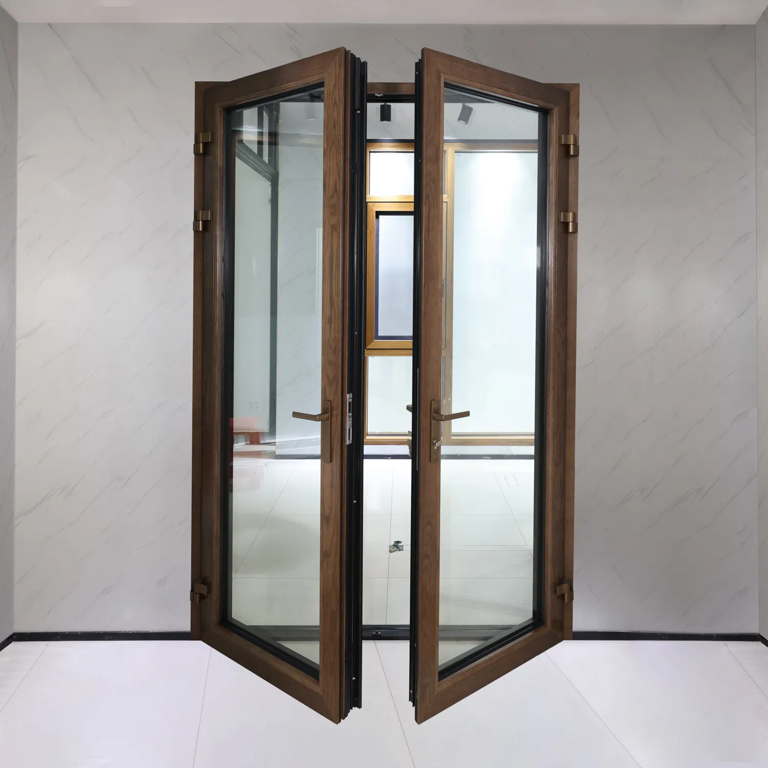 Modern Double Glazed Sound Proof Aluminum Clad Wood Glass Front Entry Door Aluminium Exterior Wooden Entrance Doors