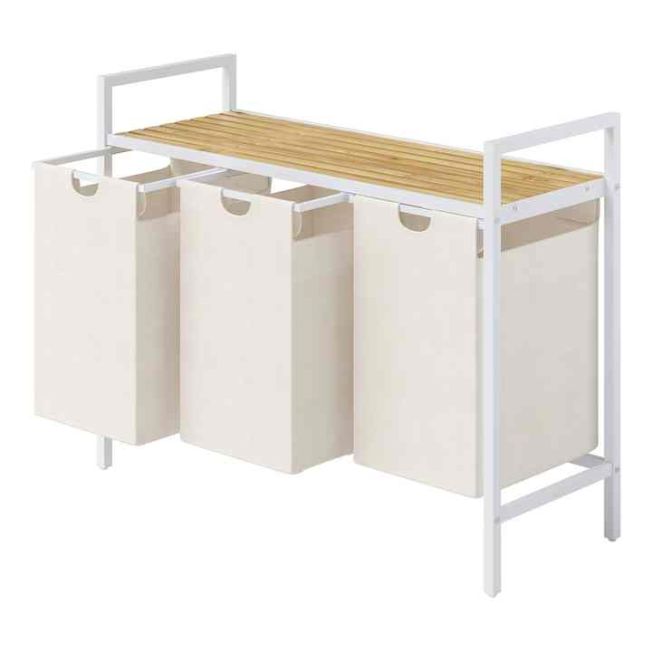 Bamboo Bedroom with Three Drawer Laundry Basket for Storage