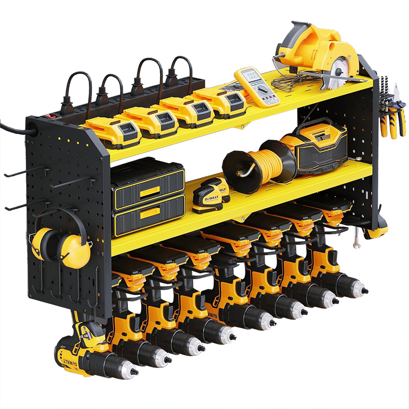 3 Layer Steel Metal Gardening Shelving Garage Power Tool Storage Rack Organizer Wall Mount with Charging Station