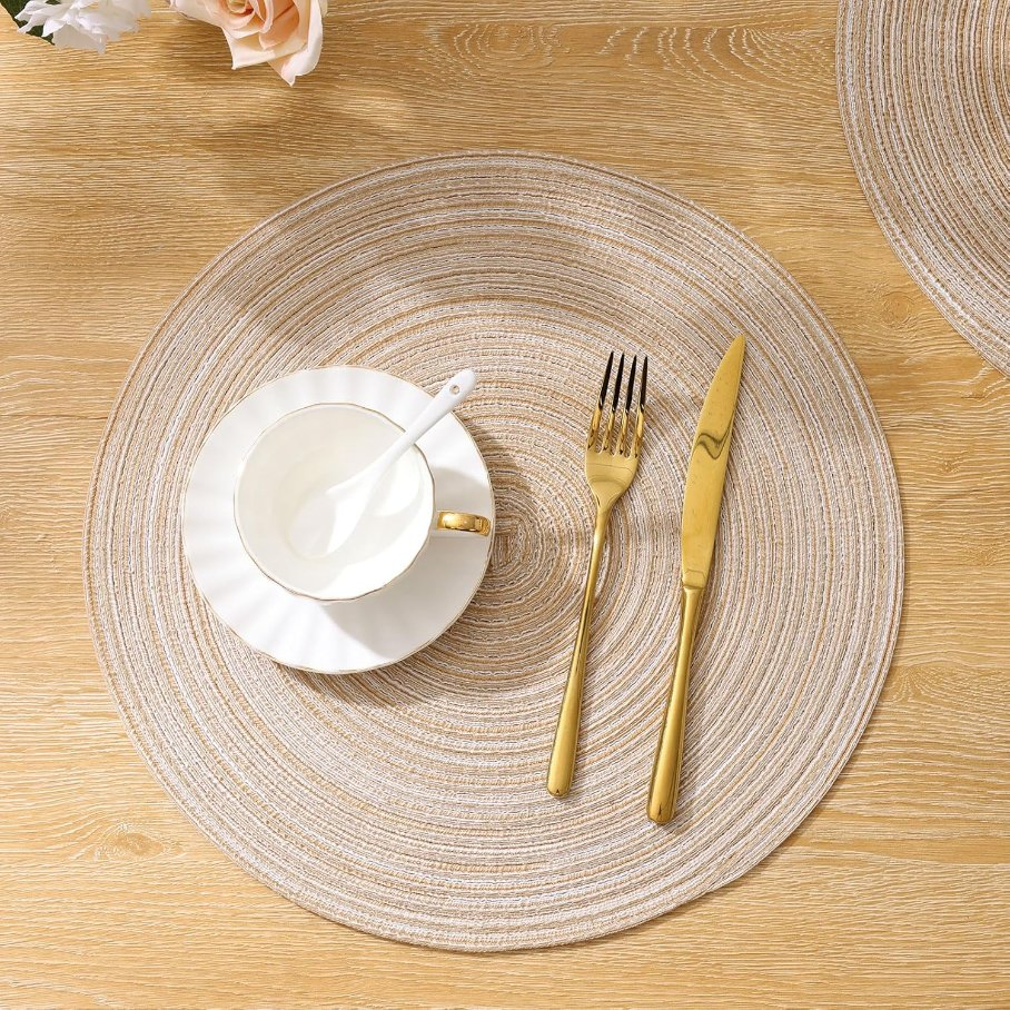 15 Inch Round Braided Non Slip Heat Resistant Washable Cotton Polyester Placemat