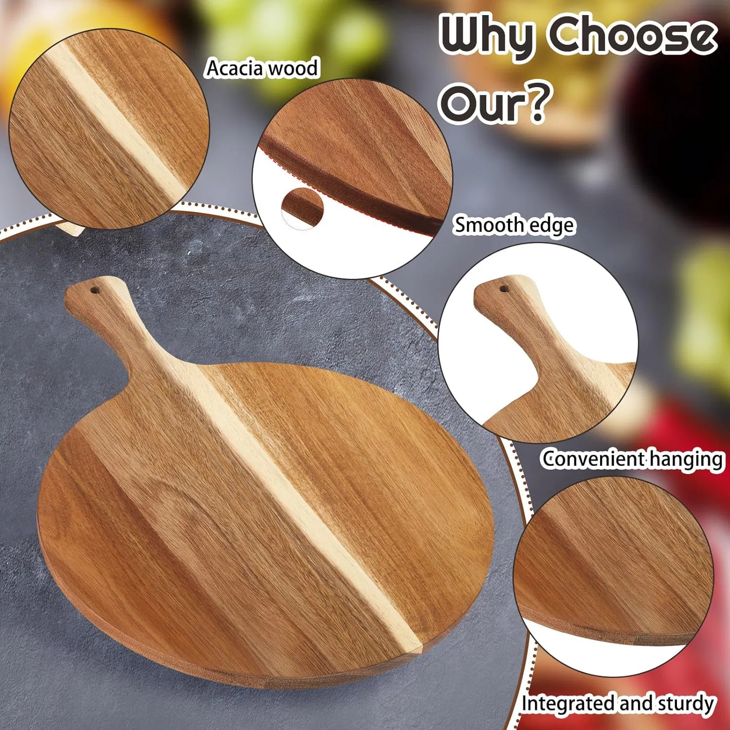 Acacia Wooden Handle Can Be Suspended Kitchen Bread Fruit Tray Pizza Tray