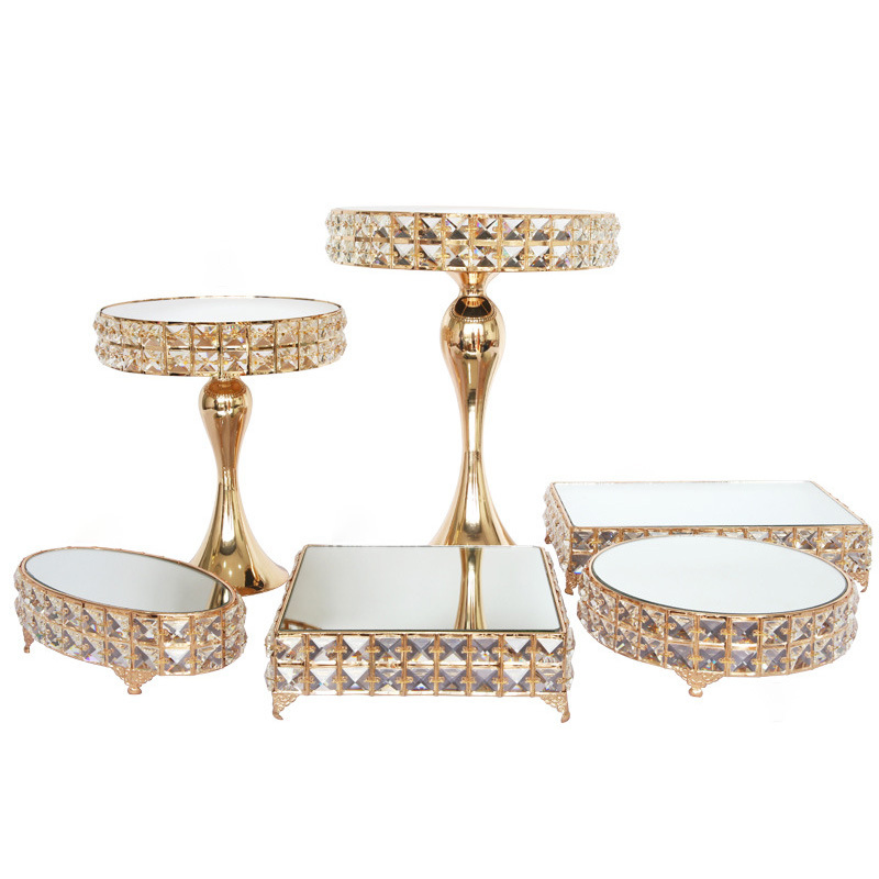 Party Cake Display with Mirror Top Plate Crystal Snack Tray