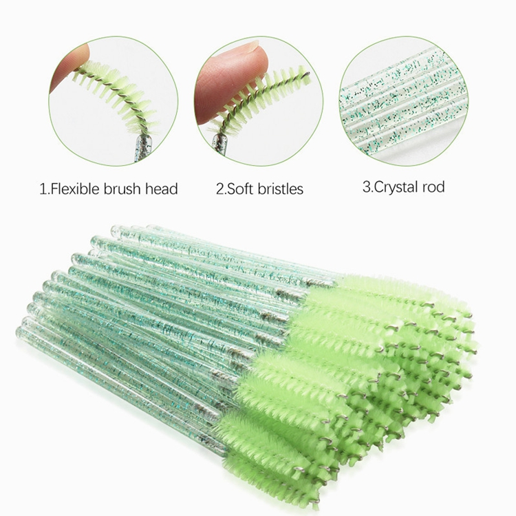 Shiny Crystal Eyelash Applicator Disposable Crystal Handle Nylon Glitter Mascara Wands Spoolies Brushes
