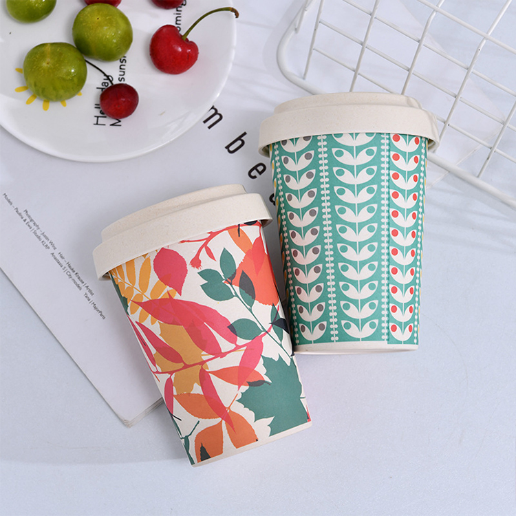 Eco Friendly Biodegradable Coffee Cup Bamboo Fiber Travel Coffee Mug with Handle