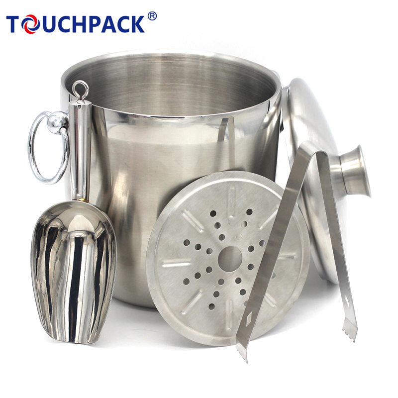 Custom Logo Double Wall Ice Bucket with Lid and Tong