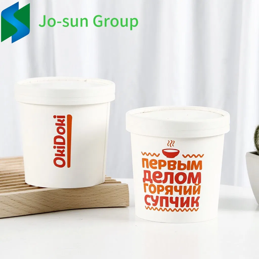 Jo-Sun Disposable Recyclable 16 Oz Lunch Packing Takeout Food Packaging Kraft Paper Hot Soup Bowl with Paper Lid