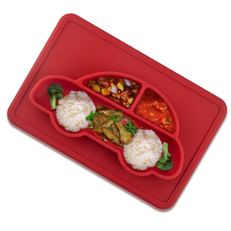 Silicone Baby Feeding Plate with Divided Sections and Safety Baffle