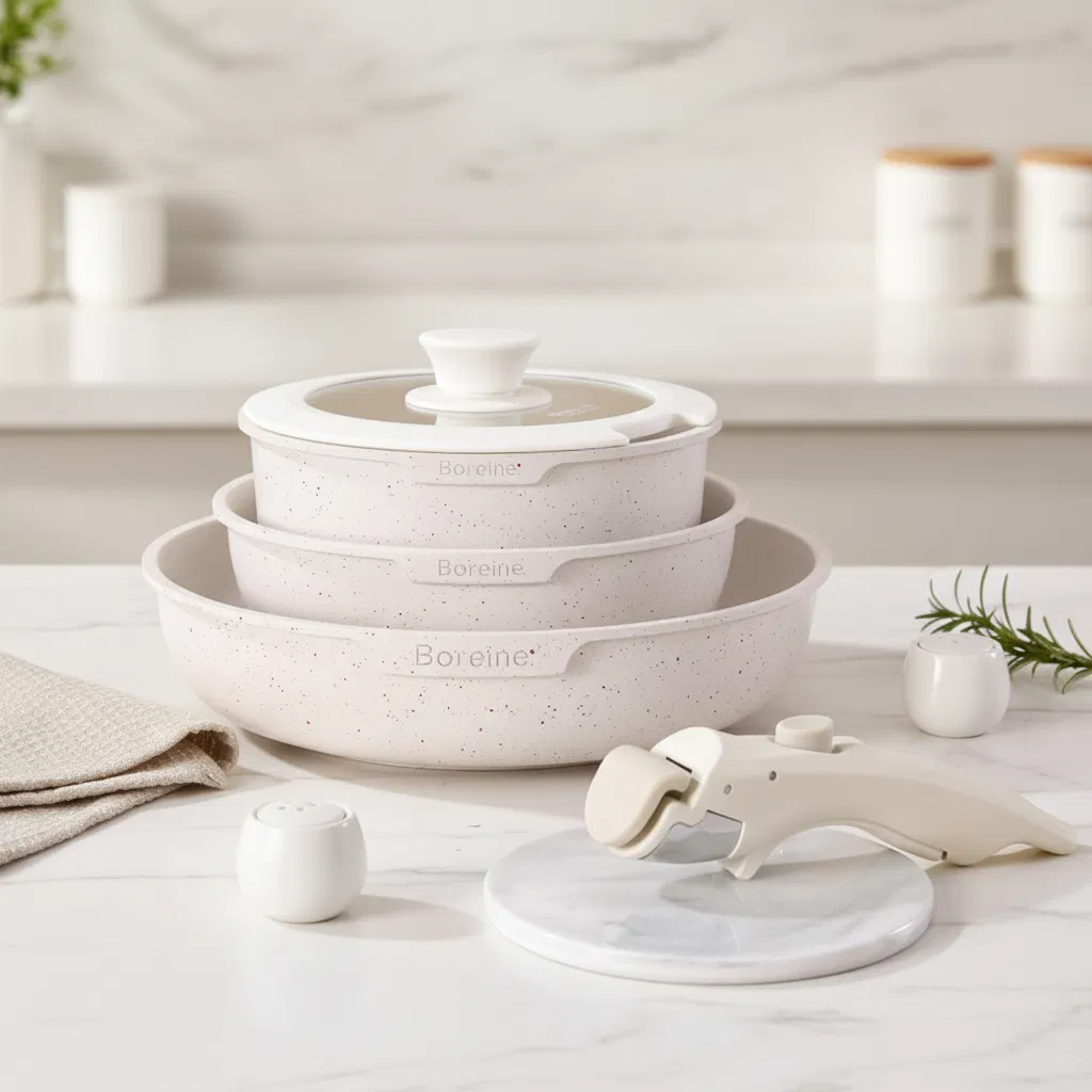 Factory Detachable Kitchen Cookware Set Granite Aluminium Fry Sauce Pan Cooking Pot