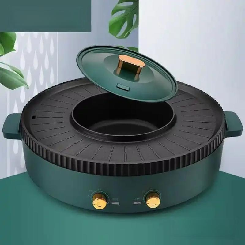 Wholesale Multifunctional Non-Stick Smokeless BBQ 2 in 1 Electric Hot Pot Grill Electric Skillet