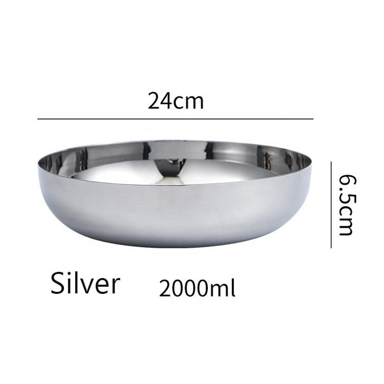 2000ml Flat Bottom 304 Stainless Steel Round Silver Gold Salad Mixing Bowl
