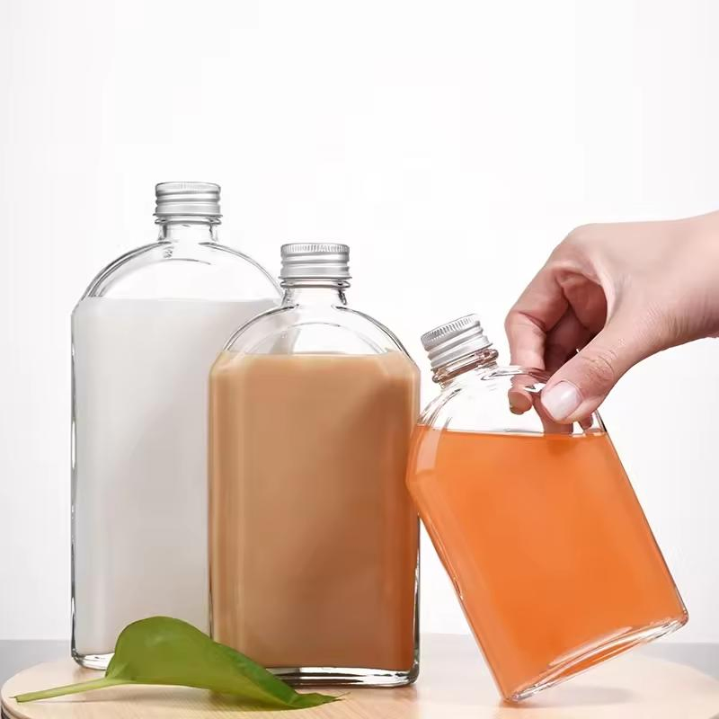 Customized Glass Beverage Bottle Alcohol Juice Drinks Wine Liquor Glasses with Screw Caps