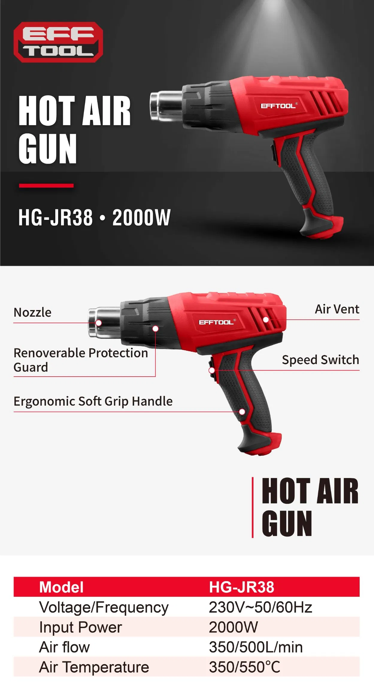 Efftool High Temperature Powerful Hot Air Gun Hg-Jr38